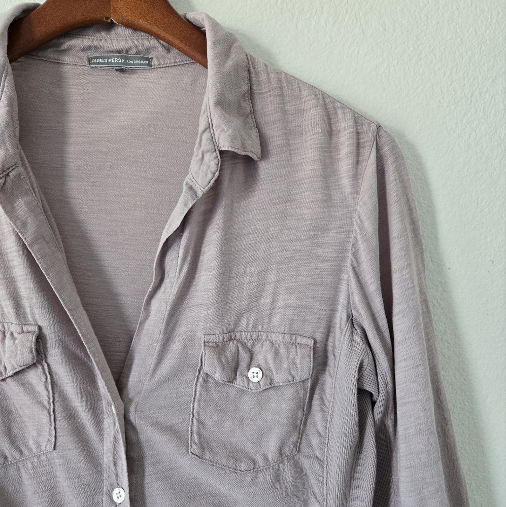 James Perse Pale Pink Slub Side Panel Button Camp Shirt  Size 4 or XL - Picture 10 of 15